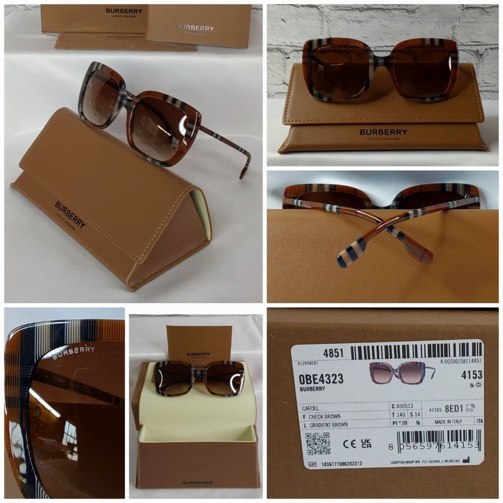 BURBERRY 'CAROLL' SQUARE LENS FULL~RIM SUNGLASSES SIGNATURE BRITISH CHECKERED - Picture 12 of 16